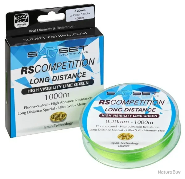 Livraison rapide SUNSET Nylon Rs Competition Long Distance Hi-Visibility Lime Green 0,25Mm 1000M 16/100-1,5KG 1